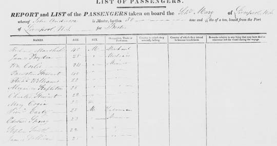 1837 Boston ship passenger list